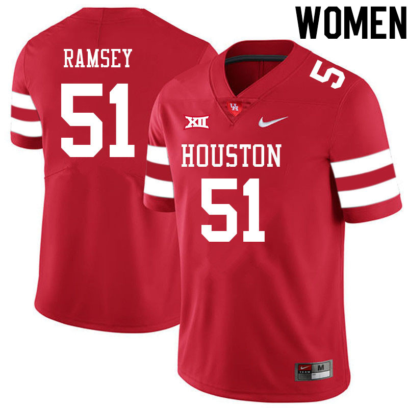 Women #51 Kyle Ramsey Houston Cougars College Big 12 Conference Football Jerseys Sale-Red - Click Image to Close